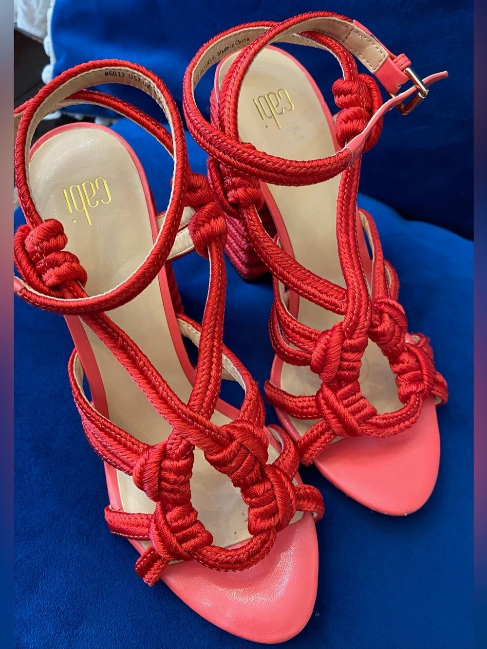 Cabi Red Rope Knot Strappy Heeled Sandals